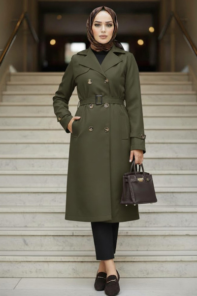 Neva Style Χακί Hijab Trench Coat - Με Ζώνη, Μοντέλο 60500HK
