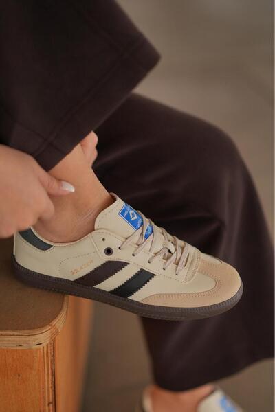 SOLAZER Women's Beige Black Orthopedic Sole Line Detailed Casual Sneaker 057