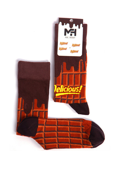 MRHERO Unisex Chocolate-DELİOS Themed Colorful Socks - Single Pack 1057-MH