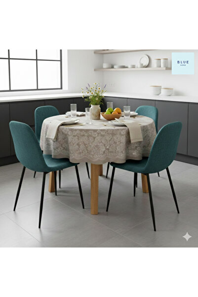 Blue Home 🆕 Fiesta Lined Luxury Easy-To-Clean Kitchen Garden Round Pvc Tablecloth - Round 155 cm 🌸