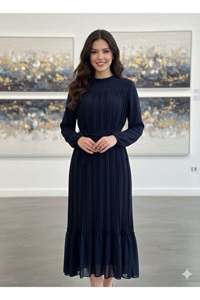 Dm Life Piliseli Şifon Tesettür Elbise