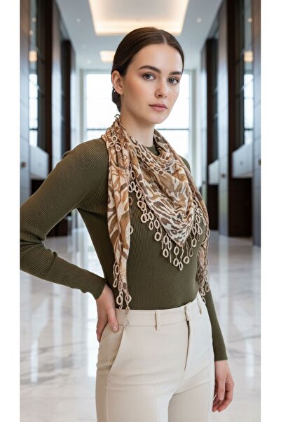 Gönülden Tasarım Çift Taraflı Desenli Püskülü Kadın Fular Şal 155X55 Cm