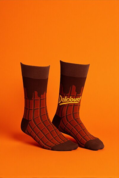 MRHERO Unisex Chocolate-DELİOS Themed Colorful Socks - Single Pack 1057-MH