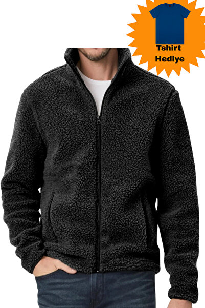 VEGA PORT Unisex Peluş Tam Fermuarlı 2 Cepli İçi Polarlı Sweatshirt Siyah