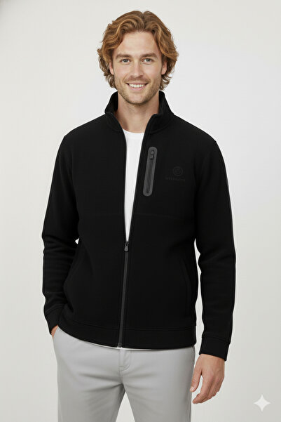 lumberjack Ανδρικό ζεστό μπουφάν με φλις με φερμουάρ, μαύρο