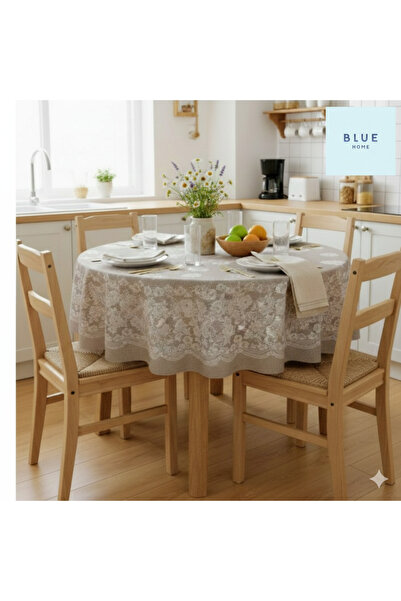 Blue Home 🆕 Fiesta Lined Luxury Easy-To-Clean Kitchen Garden Round Pvc Tablecloth - Round 155 cm 🌸