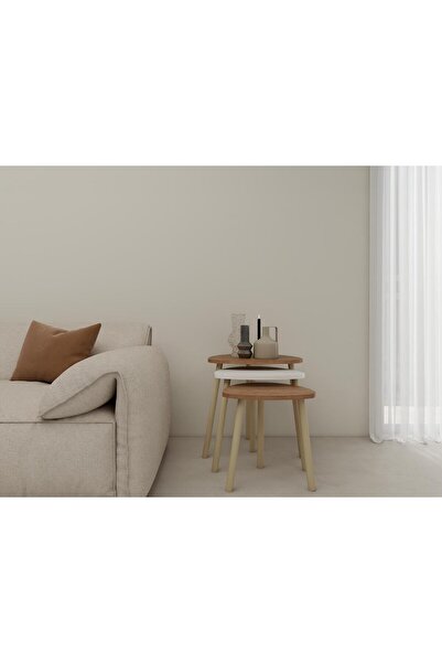 Masif Market 3lü Üçgen Zigon Sehpa Marbella Kiraz-Beyaz