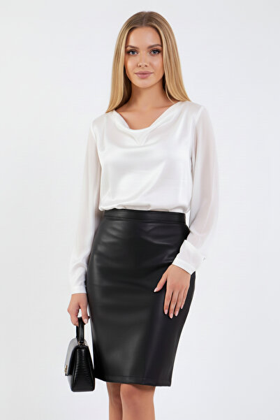 Volanlı Suni Deri Etek