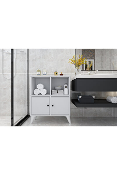 Nettrends İki Kapaklı Ayaklı Dört Bölmeli Beyaz Banyo Dolabı BNY-1097