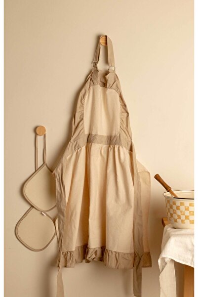 EMAYlab Mindy Pleated Vintage Kitchen Apron and Handle Set (with Adjustable Hanger)