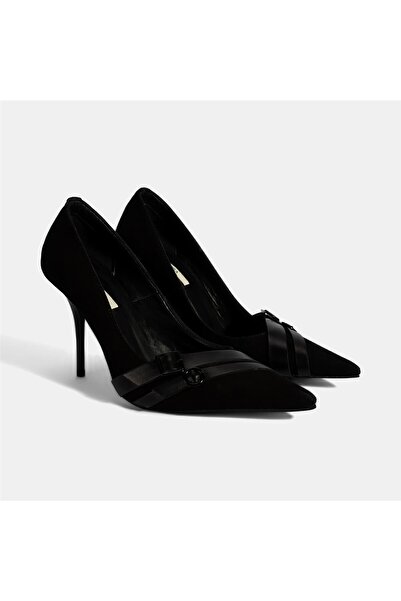 Desa Stiletto din piele intoarsa cu catarama metalica neagra pentru femei