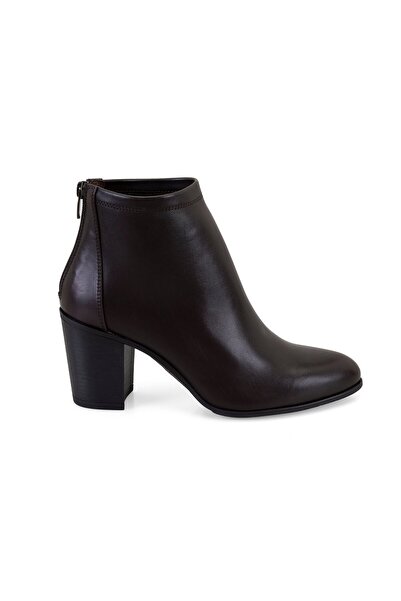 Desa Nillie Brown Women's Zippered Heeled Leather Boots