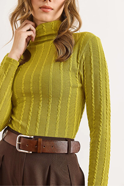 Olalook Γυναικεία μπλούζα με υφή με υφή λαδί πράσινο χρώμα με υφή με υφή BLZ-19003135