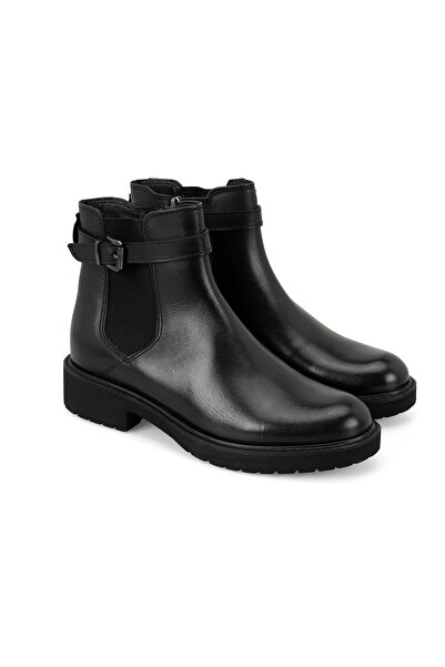 Desa بوت تشيلسي جلد أسود مرن مع إكسسوارات حزام نسائي
