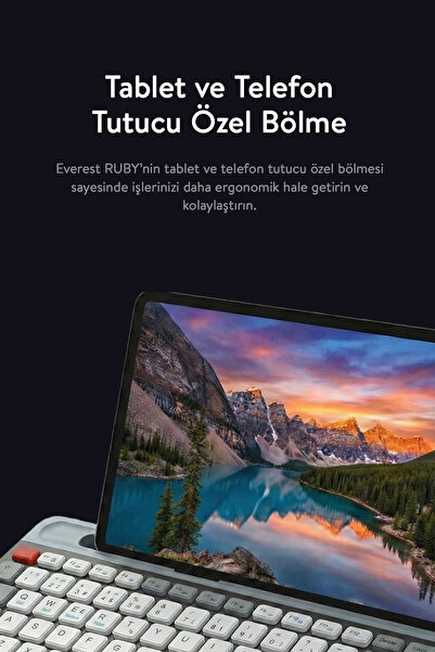 Everest Kb-88 Ruby Siyah/gri Kablosuz 2.4g + Bluetooth Bt1 Bt2 Çoklu Cihaz Bağlantılı Q Ince Klavye
