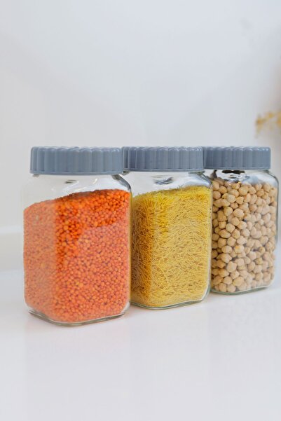 ZURİ DESİGN 3'lü Cam Kavanoz Seti - Gri Kapaklı 800 ML