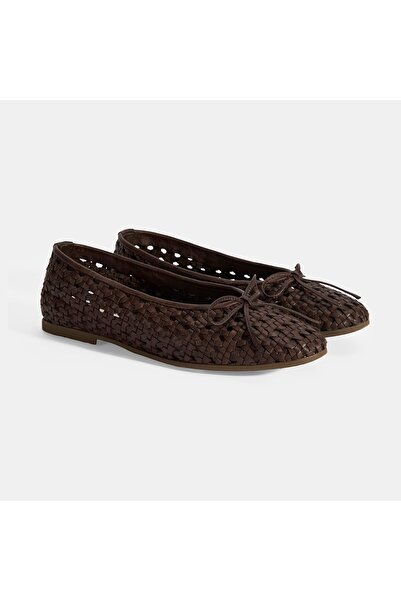 Desa Women's Brown Bow Detailed Knitted Ballerinas
