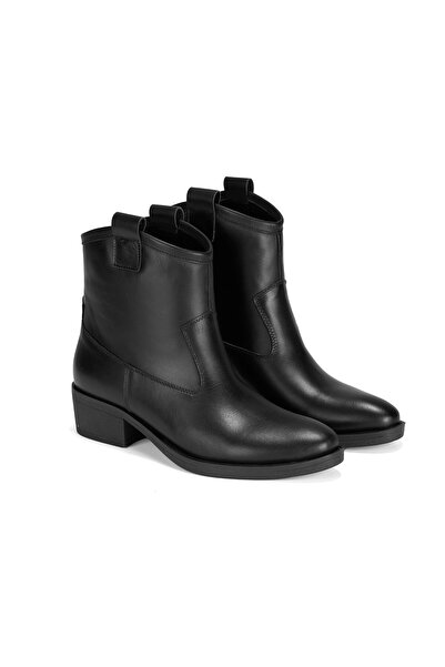 Desa Colleen Μαύρες γυναικείες δερμάτινες μπότες Cowboy με τακούνι