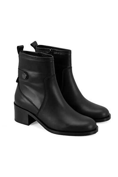 Desa Mayla Siyah Kadın Fermuarlı Topuklu Deri Bot