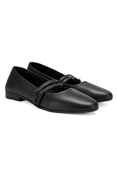 Desa Women's Black Leather Ballerinas