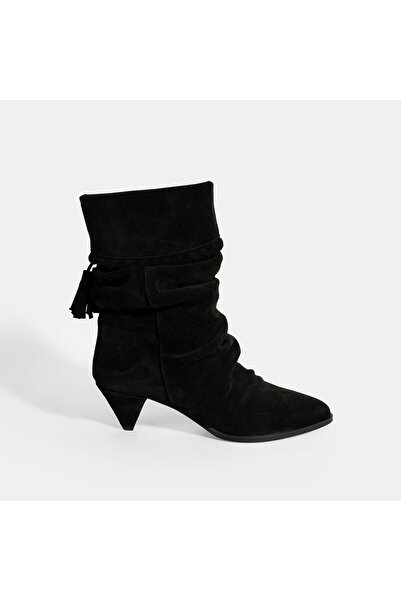 Desa Women's Black Tassel Detailed Suede Heeled Boots
