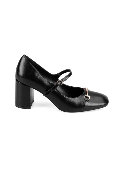 Desa Women's Black Classic Heeled Leather Shoes