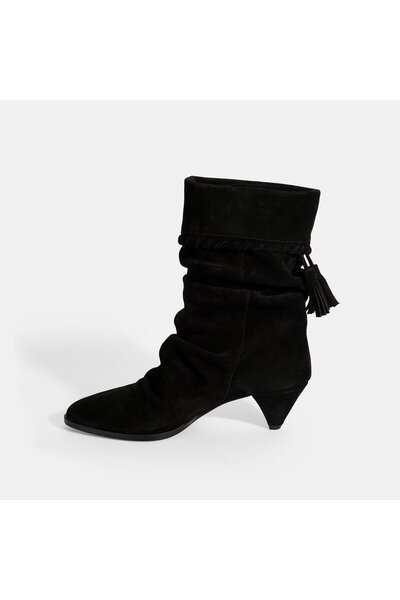 Desa Women's Black Tassel Detailed Suede Heeled Boots