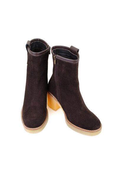 Desa Γυναικείες δερμάτινες μπότες Loza Brown με τακούνι