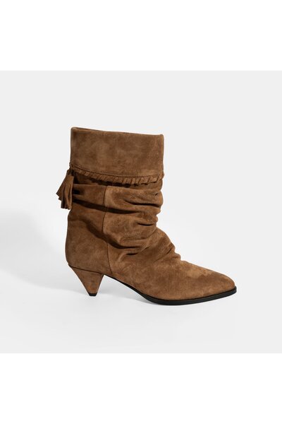 Desa Women's Tan Tassel Detailed Suede Heeled Boots