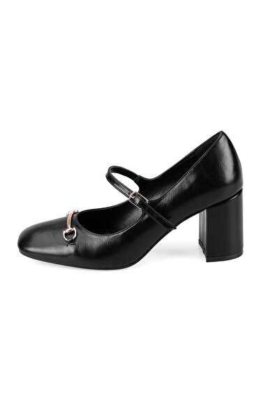 Desa Women's Black Classic Heeled Leather Shoes
