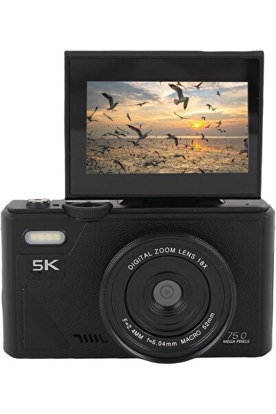 KAZEMTECH 5K Dijital Retro Video Kamera 75MP 18X Zoom Flaşlı (64GB) Kart Dijital Vlog Fotoğraf Makinesi TÜRKÇE