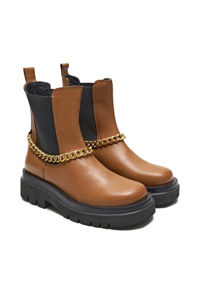 Desa Kadın Taba Zincir Detaylı Deri Chelsea Bot