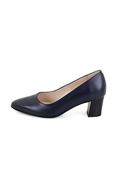 Desa Women's Navy Blue Comfort Heeled Leather Classic Shoes