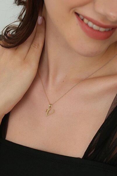 Altınkesesi 14 Ayar Altın Elyazısı Harf Kolye Ucu (V)