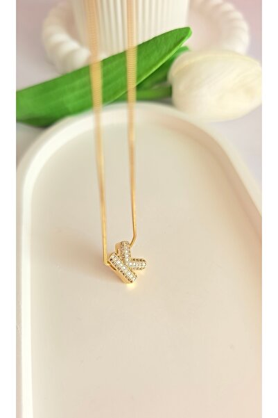 MİLUNXTE قلادة بحرف K - قلادة بحرف K - قلادة فولاذية بحروف - قلادة فولاذية مر...