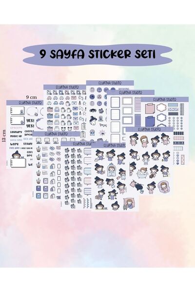 Flurina Studio Kawaii Cute Girl Journaling 9 Sayfa Sticker Seti BEYAZ KAĞIT