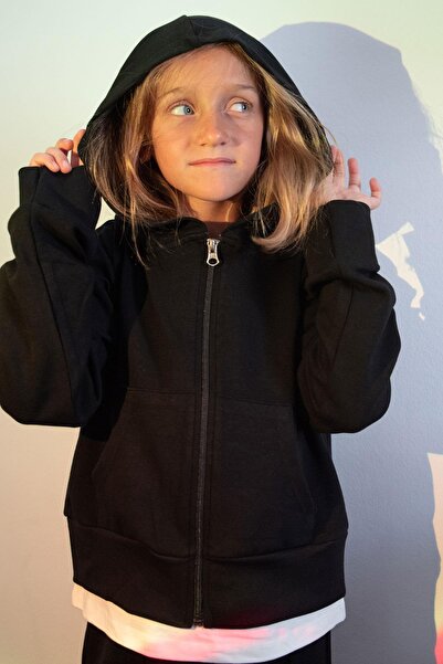 Breeze Φόρμα για κορίτσια με κουκούλα με ραφή γρασίδι 8-14 ετών, μαύρο