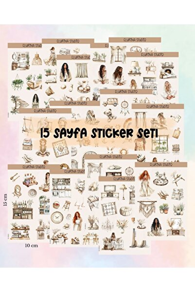 Flurina Studio Boho Living Bundle 15 Sayfa Sticker Seti BEYAZ KAĞIT