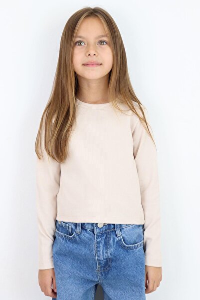 Breeze Μπεζ μακρυμάνικο μπλουζάκι για κορίτσια Ζώνη Αγόρι Basic 8-14 ετών