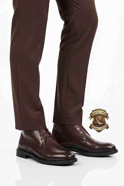 AYAKMOD Ανδρικές μπότες από γνήσιο δέρμα με κορδόνια καφέ AG1188-1013 M