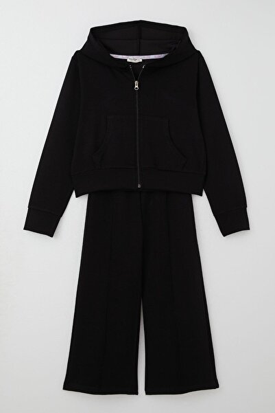 Breeze Φόρμα για κορίτσια με κουκούλα με ραφή γρασίδι 8-14 ετών, μαύρο