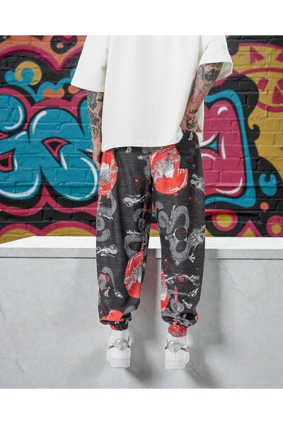 FG KONNİCHİWA JAPANESE YAKUZA Taiyou Unisex Φαρδύ παντελόνι με έθνικ σχέδια, ελαστική μέση και πόδια, τσέπες, χαλαρό hippie bohemian φαρδύ παντελόνι