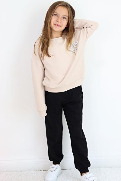 Breeze Μπεζ Σετ αθλητικής φόρμας για κορίτσια - Κείμενο εμπριμέ και λουλουδάτο πίσω μέρος, 4-9 ετών