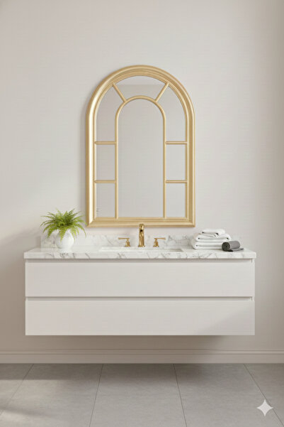 Generic Artistic mirror with an arched frame – a touch of modern luxury (97 x 66 cm, gold)