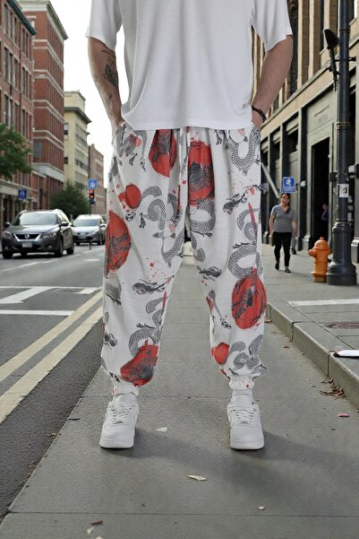 FG KONNİCHİWA Japanese Yakuza Taiyou Unisex Ethnic Patterned Elastic Waist and Cuffs Pocketed Loose Hippie Bohemian Shalwar