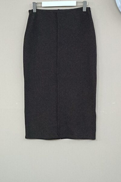 MAXLEVEL MODA Γυναικεία φούστα καφέ χρώματος με ελαστική μέση, μείγμα μαλλί, μήκους midi