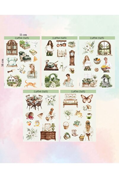 Flurina Studio Cottage Soul 5 Sayfa Sticker Seti BEYAZ KAĞIT
