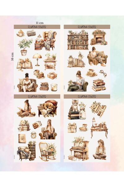 Flurina Studio Bookworm 4 Sayfa Sticker Seti BEYAZ KAĞIT