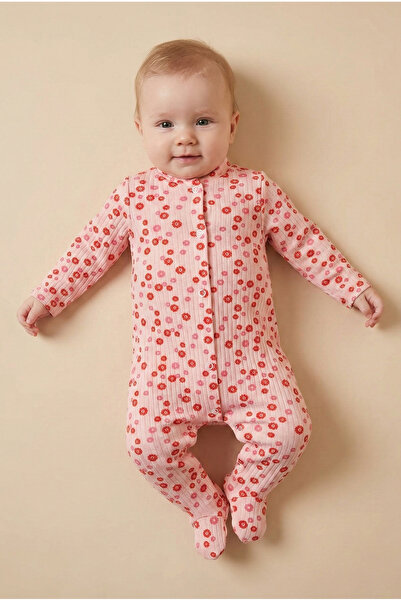 Noone Somon Daisy Desenli Bebek Tulum - Uzun Kollu Ayaklı Yumuşak Penye Kumaş