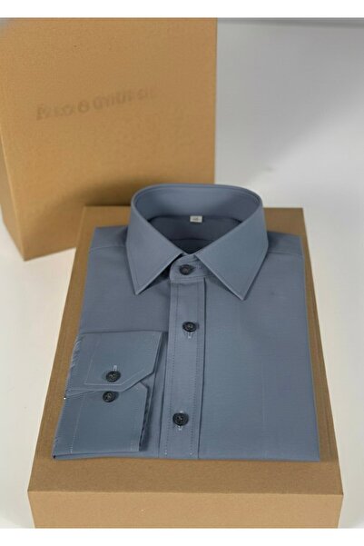 YusGos Long Sleeve Cotton Easy Iron Modal Soft Fabric Regular Fit Men's Shirt Anthracite 3XL